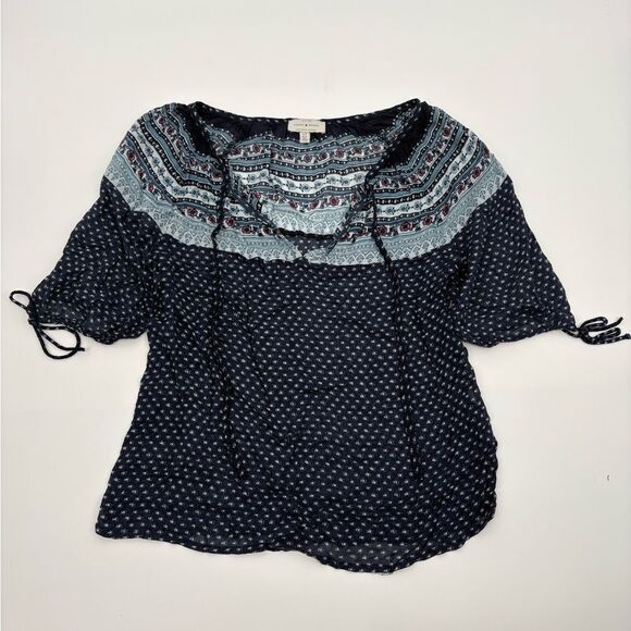 Lucky brand | Navy Blue Patterned Women's Top - Picture 4 of 7